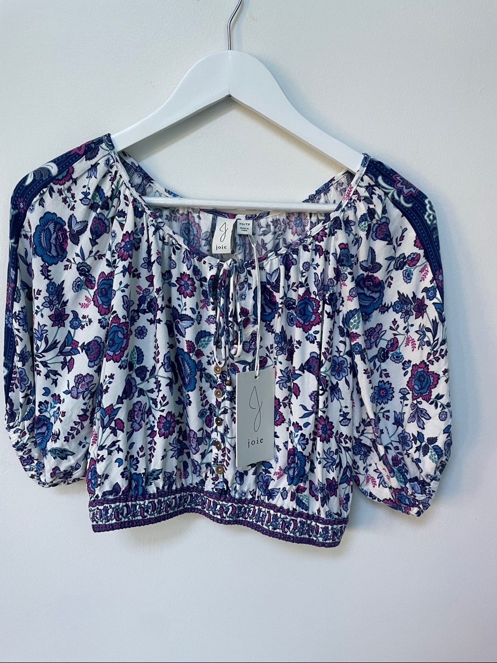 Joie Floral Balloon Sleeve Crop Top